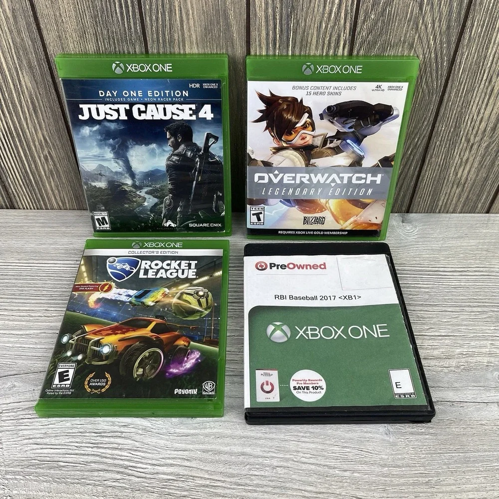 Lot Of 4 Xbox One Games Rocket League, Baseball 2017, Overwatch Tested Working